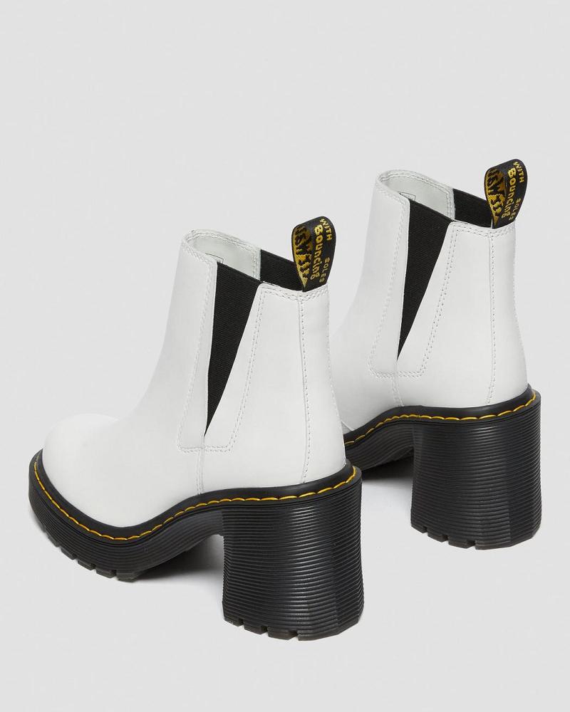 Dr Martens Spence Lær Flared Heel Støvler Med Hæl Dame Hvite | Norge 626AHK